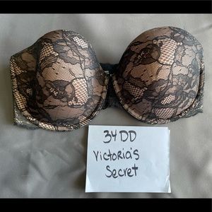 Strapless black lace Victoria’s Secret bra